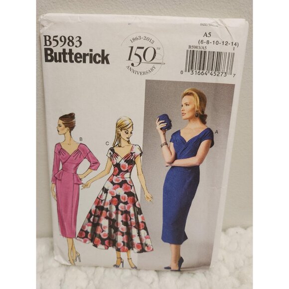 Butterick B5983 Sewing Pattern UNCUT Size 6-14 | Vintage Style 1950s Dress - Picture 3 of 10